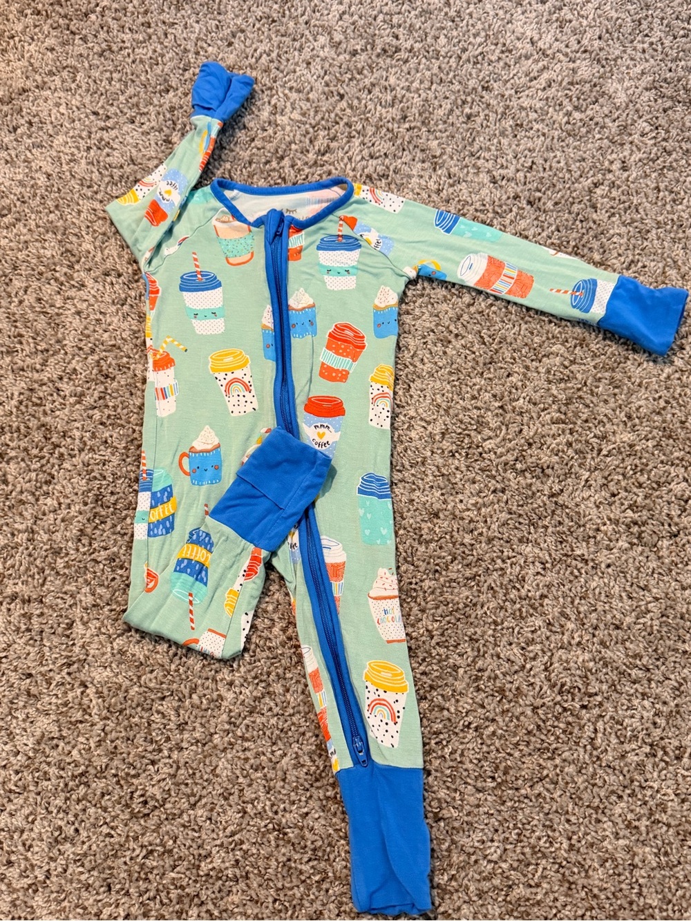 Little Sleepies Hot Cocoa Print One-Piece Pajamas with Blue Trim